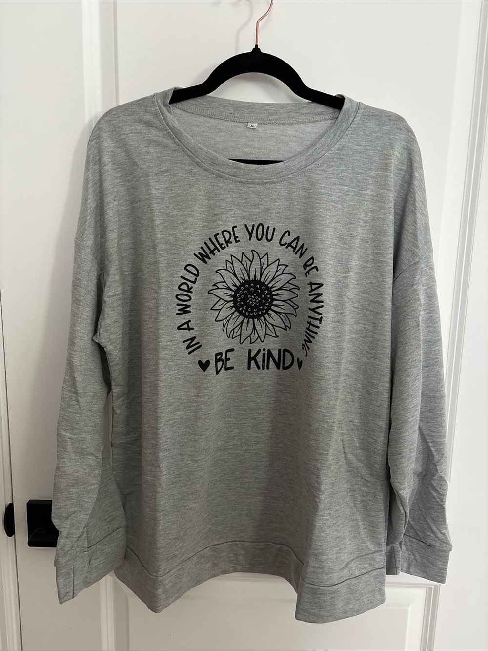 Be Kind Sunflower Graphic Long Sleeve - Light Gray